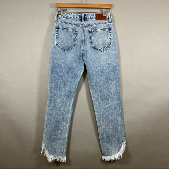 Hidden Button Fly Distressed Raw Hem Denim Jeans - Picture 8 of 15